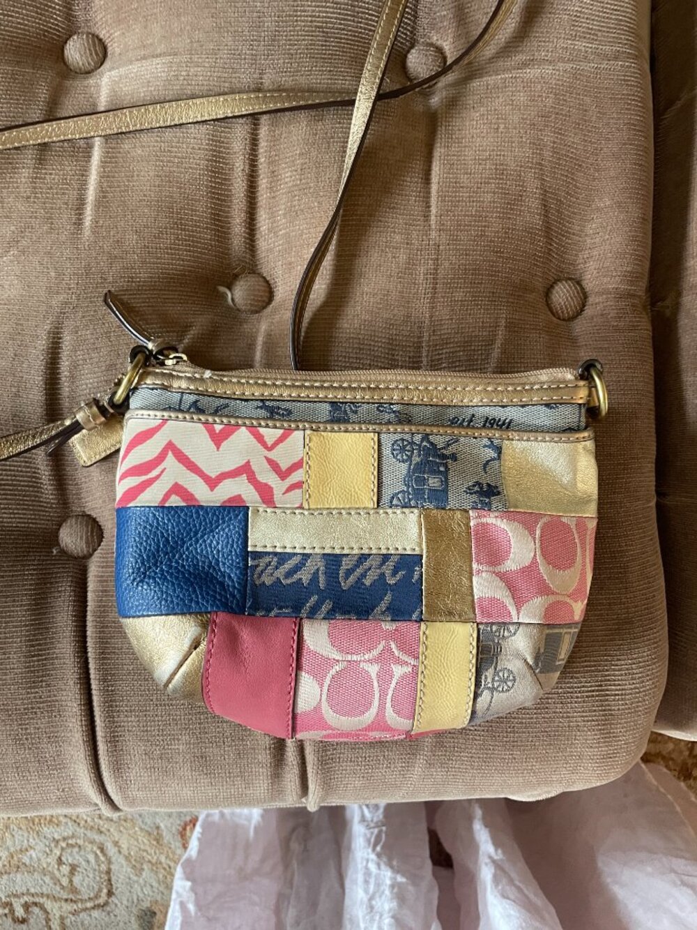 Y2K Coach Multicolor Patchwork Leather Signature Crossbody Purse